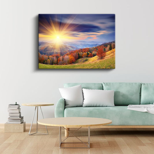 Sonbahar Dağları - Altın Işıklı Vadide Renk Cümbüşü Kanvas Tablo
