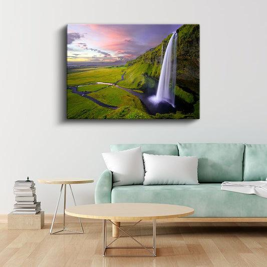 Selale Manzarası - Yeşil Vadide Akan Beyaz İnci Kanvas Tablo