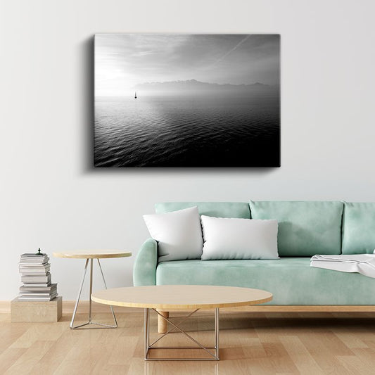 Yalnız Yelkenli - Sisli Denizde Huzur Yolculuğu Kanvas Tablo