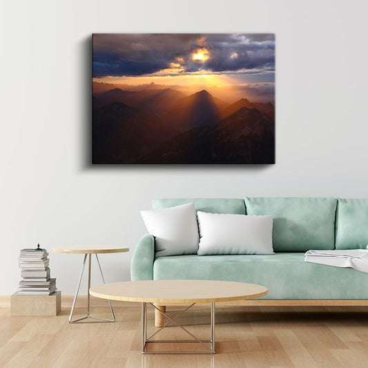 Altın Dağlar - Dramatik Gün Batımı Işıkları Kanvas Tablo