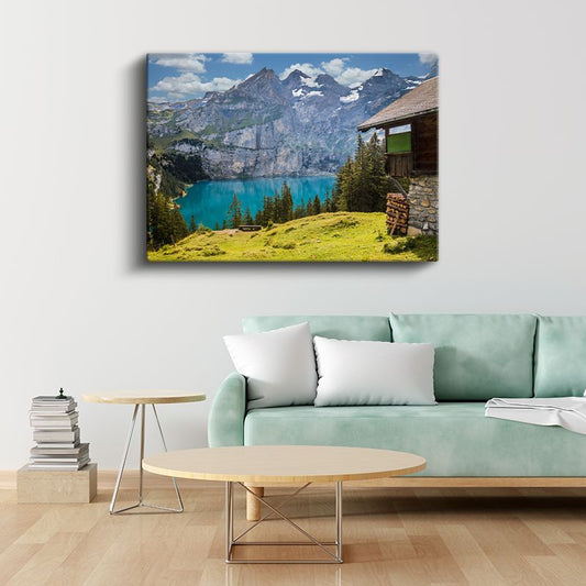 Alp Gölü - Turkuaz Sular ve Karlı Dağlar Kanvas Tablo