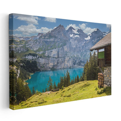 Alp Gölü - Turkuaz Sular ve Karlı Dağlar Kanvas Tablo