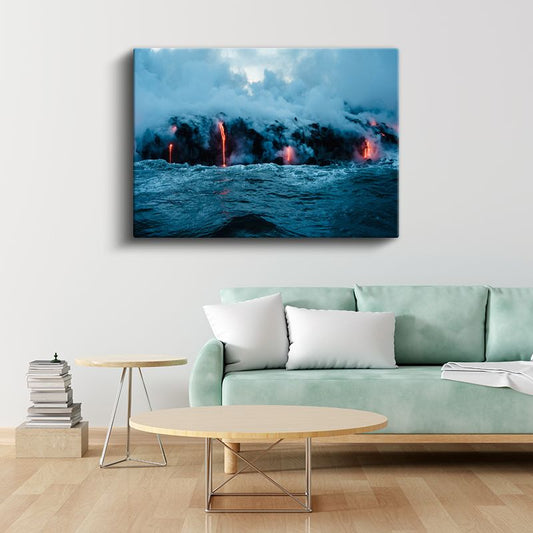 Volkanik Patlama - Denize Akan Kızgın Lav Akıntıları Kanvas Tablo
