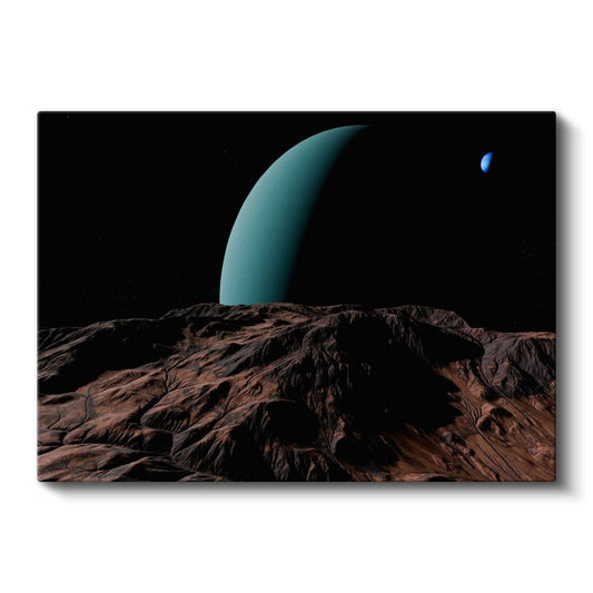 Uzak Dünyalar - Turkuaz Gezegen ve Kayalık Yüzey Kanvas Tablo