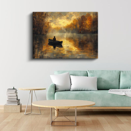 Sonbahar Gölü - Altın Işıkta Huzur Yolculuğu Kanvas Tablo