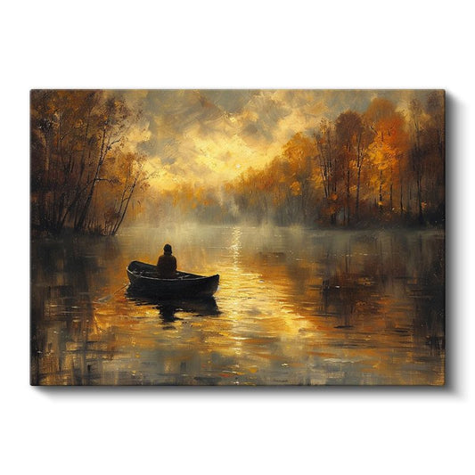 Sonbahar Gölü - Altın Işıkta Huzur Yolculuğu Kanvas Tablo