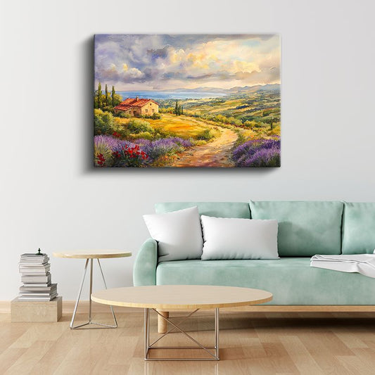 Akdeniz Çiftliği - Lavanta Tarlaları ve Deniz Manzarası Kanvas Tablo