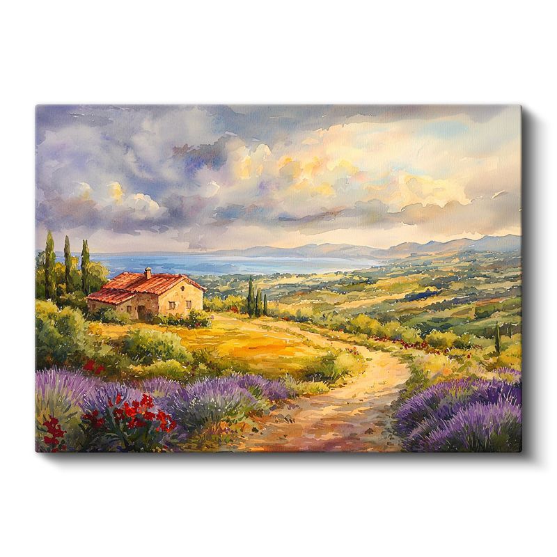 Akdeniz Çiftliği - Lavanta Tarlaları ve Deniz Manzarası Kanvas Tablo