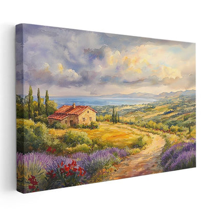 Akdeniz Çiftliği - Lavanta Tarlaları ve Deniz Manzarası Kanvas Tablo