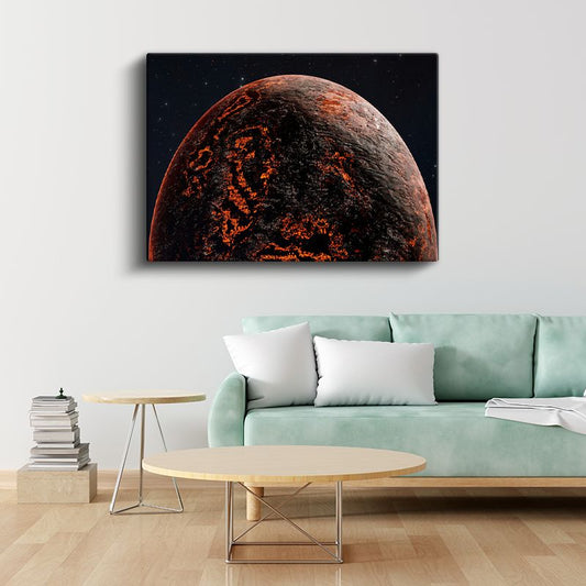 Volkanik Gezegen - Kızıl Lavların Aydınlattığı Yüzey Kanvas Tablo