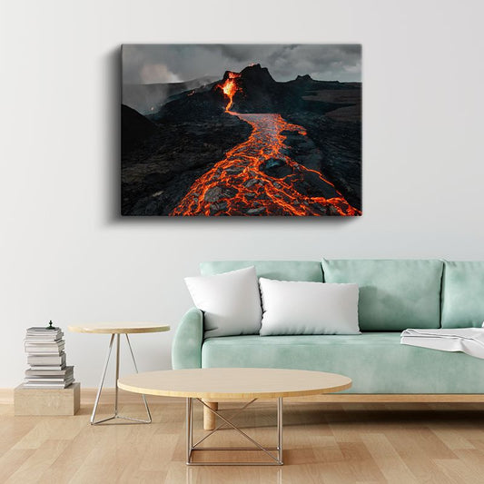 Volkan Patlaması - Doğanın Ateşli Gücü ve Akan Lav Kanvas Tablo