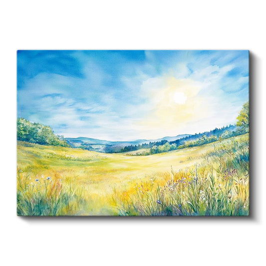 Altın Buğday Tarlaları - Güneşli Vadide Huzur Dolu Manzara Kanvas Tablo