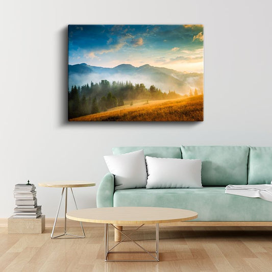 Turkuaz Dalgalar - Renkli Gün Batımı Kanvas Tablo