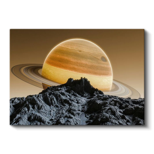 Satürn Manzarası - Dağların Üzerinde Yükselen Gezegen Kanvas Tablo