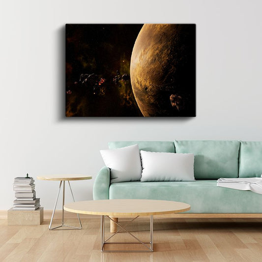 Altın Gezegen - Kozmik Derinliklerde Parıldayan Gök Cismi Kanvas Tablo