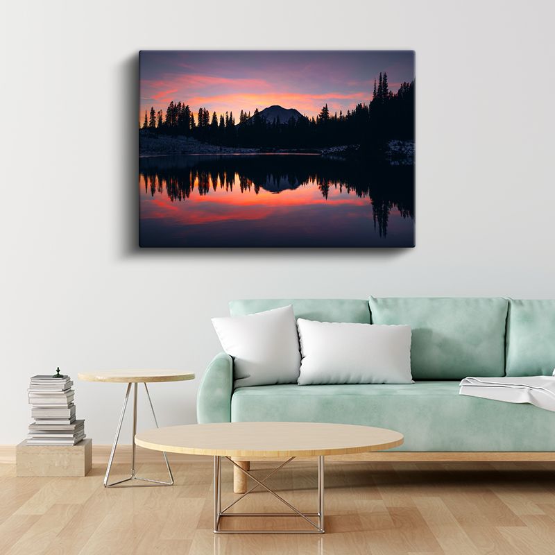 Alacakaranlık Gölü - Dağ Silüetli Yansıma Kanvas Tablo
