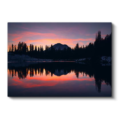 Alacakaranlık Gölü - Dağ Silüetli Yansıma Kanvas Tablo