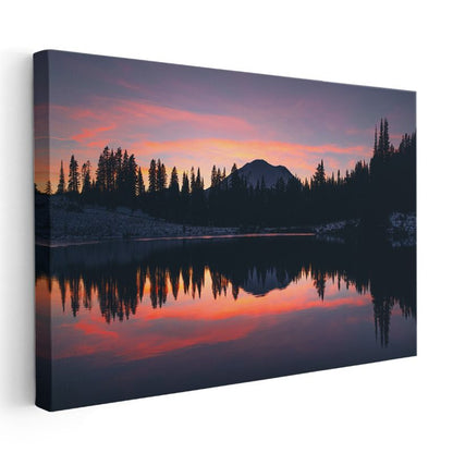 Alacakaranlık Gölü - Dağ Silüetli Yansıma Kanvas Tablo