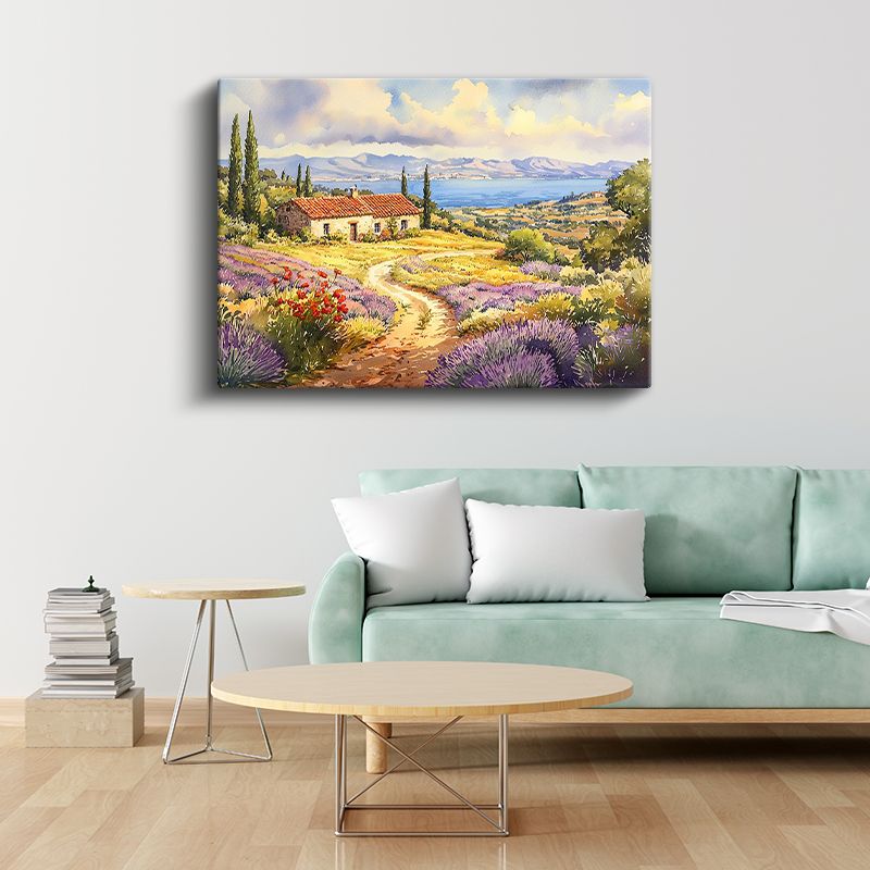Akdeniz Çiftliği - Lavanta Tarlaları ve Deniz Manzaralı Kır Evi Kanvas Tablo