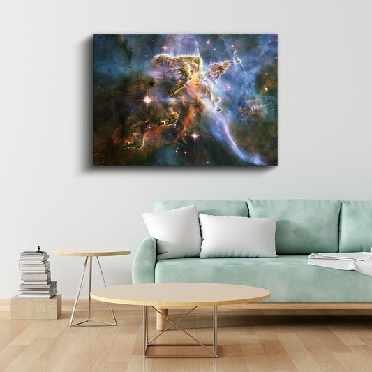 Yıldız Doğuşu - Renkli Kozmik Bulutlar ve Parlayan Nebula Kanvas Tablo