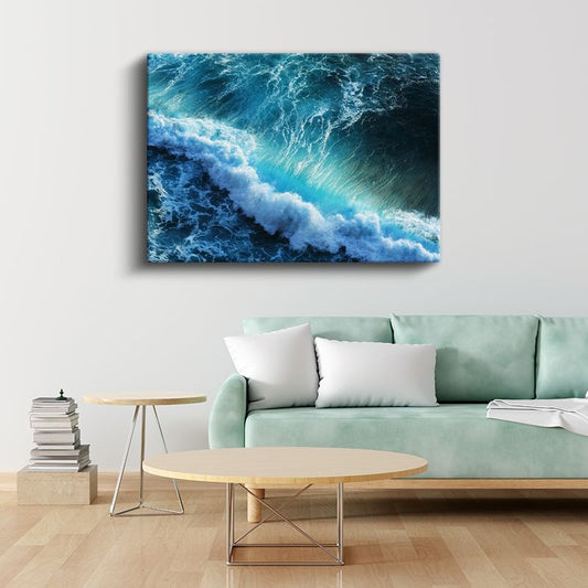 Turkuaz Dalga - Güçlü Okyanus Dalgası Dinamizmi Kanvas Tablo