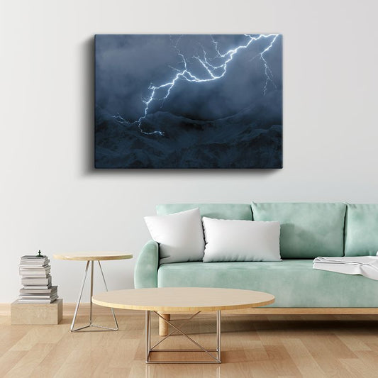Şimşek - Dağların Üzerinde Fırtına Kanvas Tablo