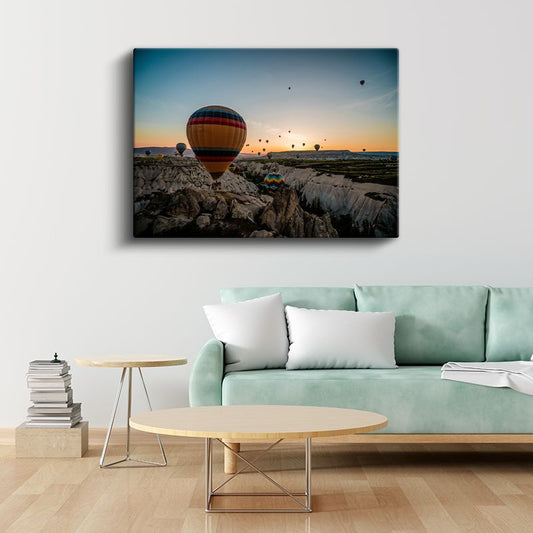 Sıcak Hava Balonları - Kayalık Vadide Gün Doğumu Kanvas Tablo