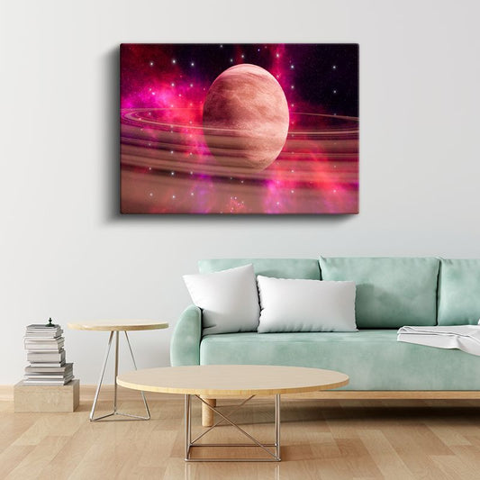 Kozmik Gezegen - Mor Nebula İçinde Görkemli Halkalı Dünya Kanvas Tablo
