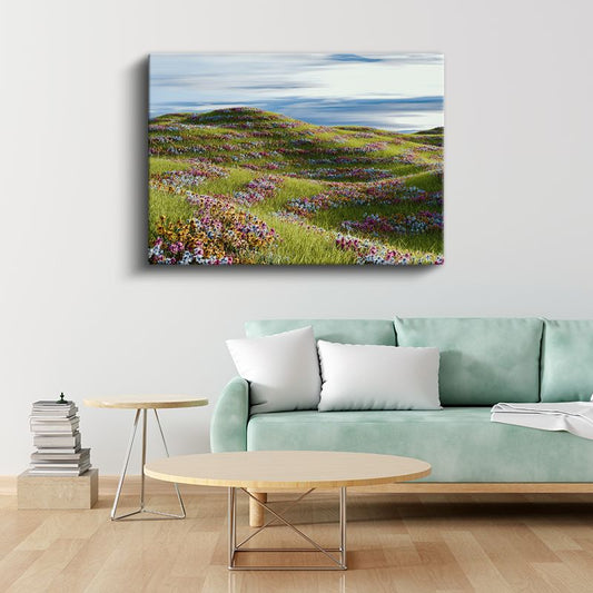 Çiçekli Tepeler - Renkli Vahşi Çiçeklerle Bezeli Yeşil Yamaçlar Kanvas Tablo