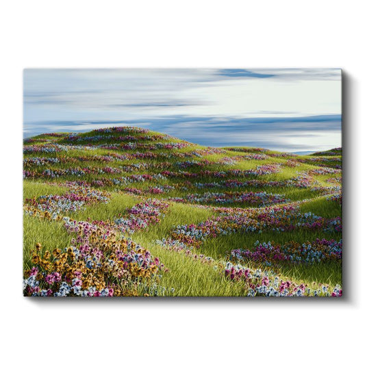 Çiçekli Tepeler - Renkli Vahşi Çiçeklerle Bezeli Yeşil Yamaçlar Kanvas Tablo