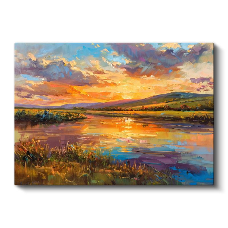 Alacakaranlık Manzarası - Göl Üzerinde Yansıyan Gün Batımı Renkleri Kanvas Tablo