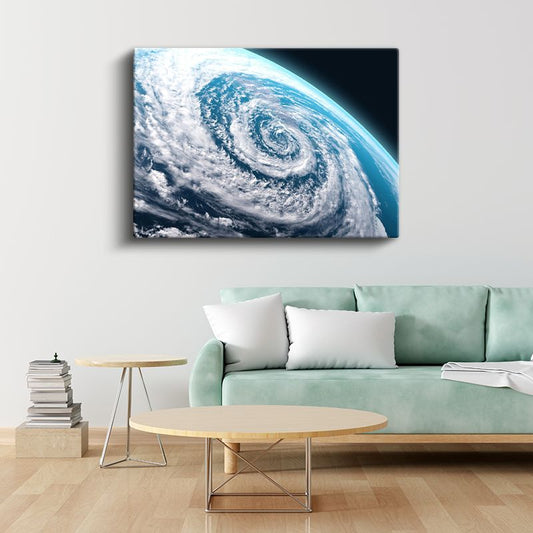 Dünya Gezegeni - Muhteşem Bulut Spirali ve Mavi Atmosfer Kanvas Tablo