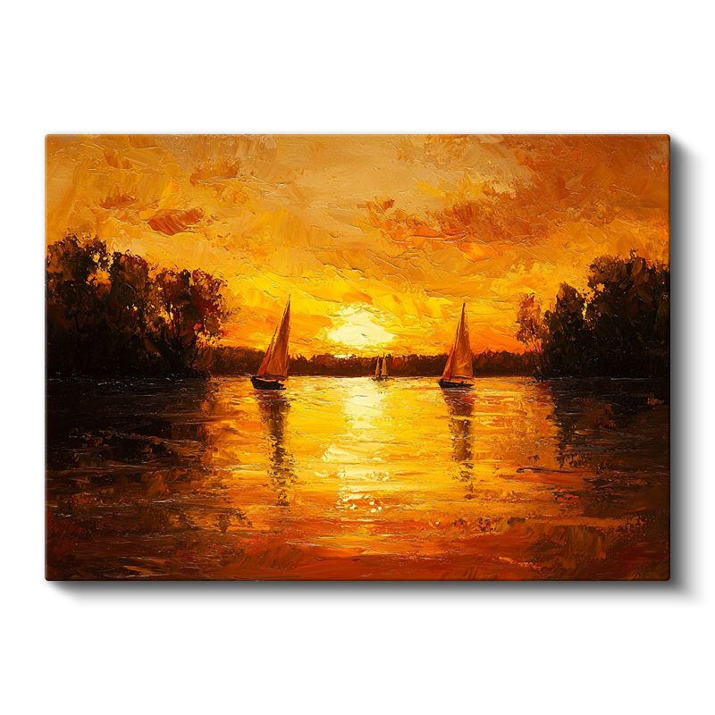 Yelkenliler - Turuncu Gün Batımında Huzurlu Seyir Kanvas Tablo