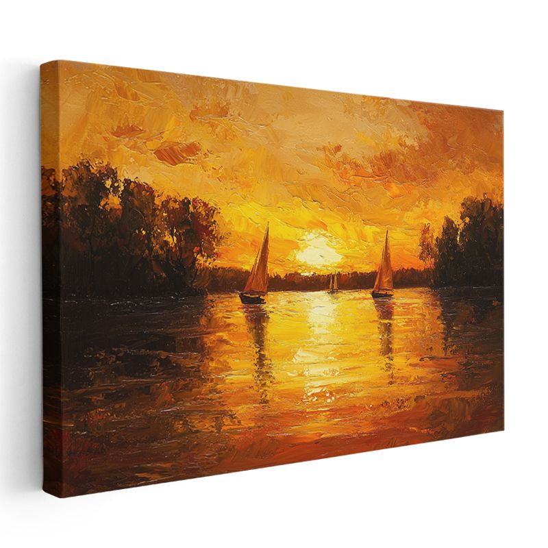 Yelkenliler - Turuncu Gün Batımında Huzurlu Seyir Kanvas Tablo