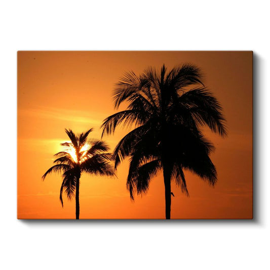 Palmiyeler - Turuncu Gün Batımında Tropik Silüetler Kanvas Tablo