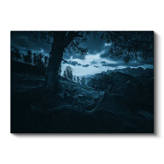 Gece Ormanı - Ay Işığında Dağ Silüeti Kanvas Tablo