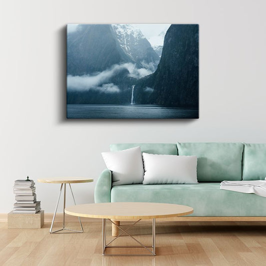 Dağ Şelalesi - Sisli Vadiler Arasında Kanvas Tablo
