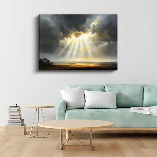 Işık Huzmesi - Bulutlar Arasından Süzülen Güneş Kanvas Tablo