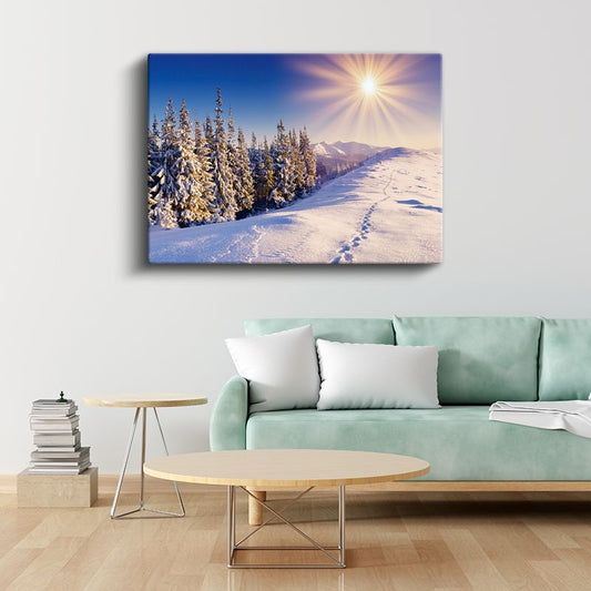 Kış Güneşi - Karlı Çam Ormanı Manzarası Kanvas Tablo