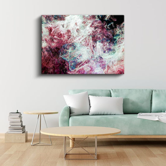 Kozmik Akış - Mor ve Beyaz Soyut Doğa Deseni Kanvas Tablo