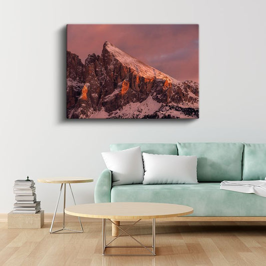 Alp Zirvesi - Gün Batımında Işıldayan Karlı Dağlar Kanvas Tablo