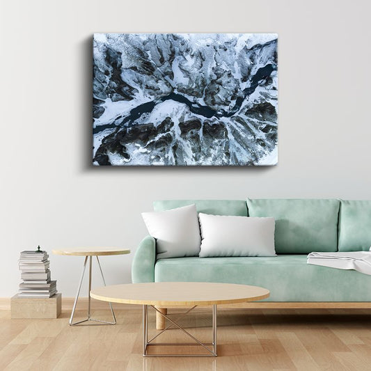 Buzul Kanyonu - Havadan Çekilmiş Karlı Nehir Yatağı Kanvas Tablo