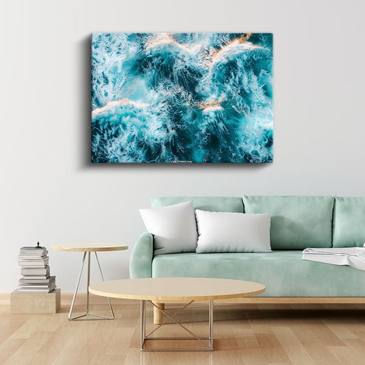 Okyanus Dalgaları - Turkuaz Sular ve Beyaz Köpükler Kanvas Tablo