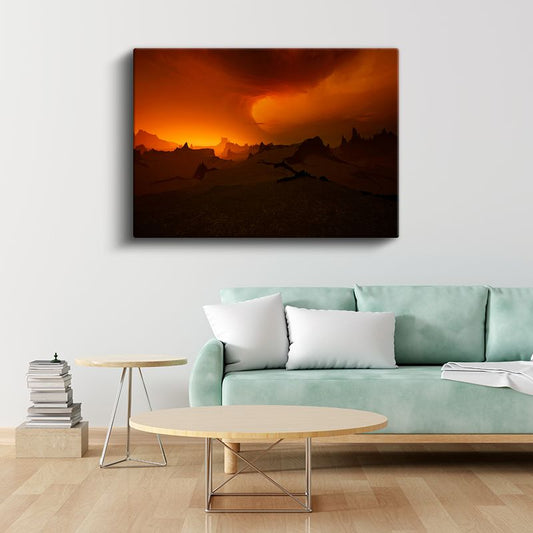 Alev Dağları - Kızıl Gökyüzü ve Dramatik Silüetler Kanvas Tablo