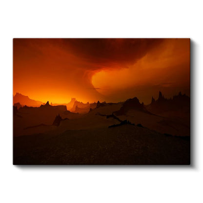 Alev Dağları - Kızıl Gökyüzü ve Dramatik Silüetler Kanvas Tablo
