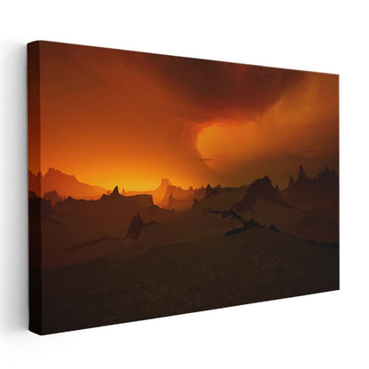 Alev Dağları - Kızıl Gökyüzü ve Dramatik Silüetler Kanvas Tablo