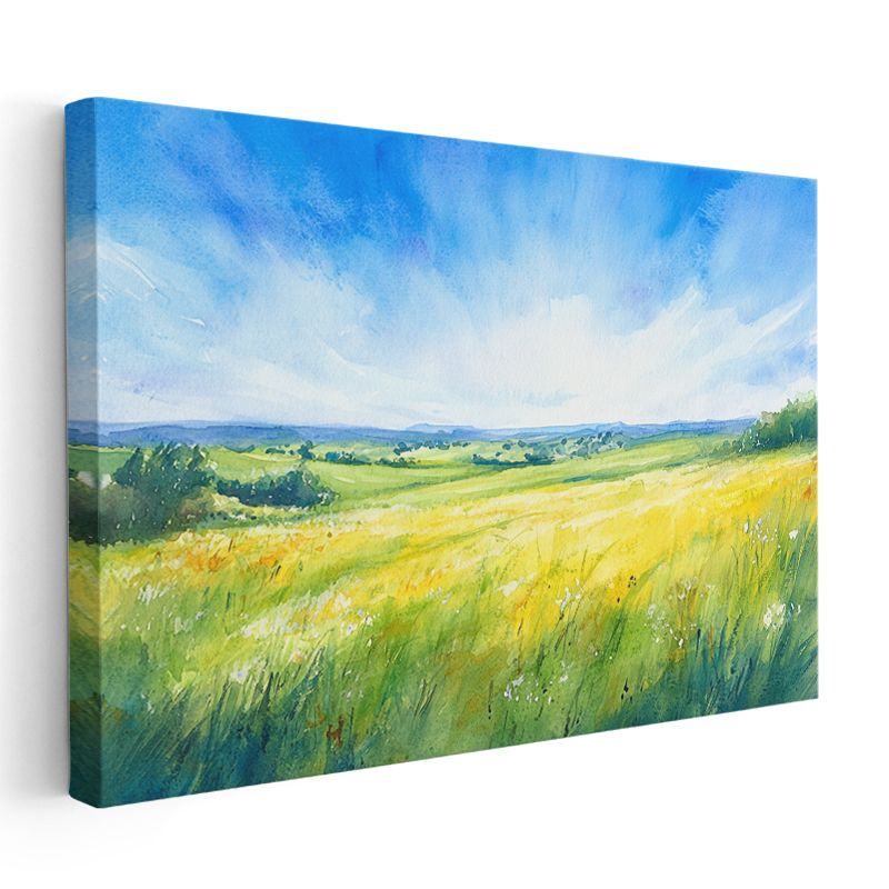 Yaz Çayırları - Mavi Gökyüzü Altında Sarı Tarlalar Kanvas Tablo