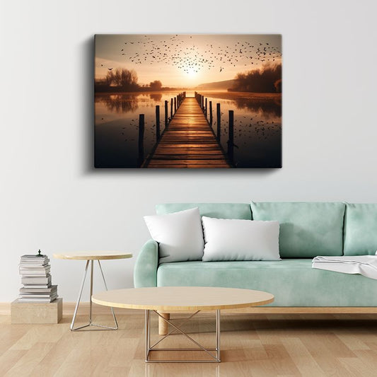 Altın İskele - Gün Batımında Göl Manzarası Kanvas Tablo