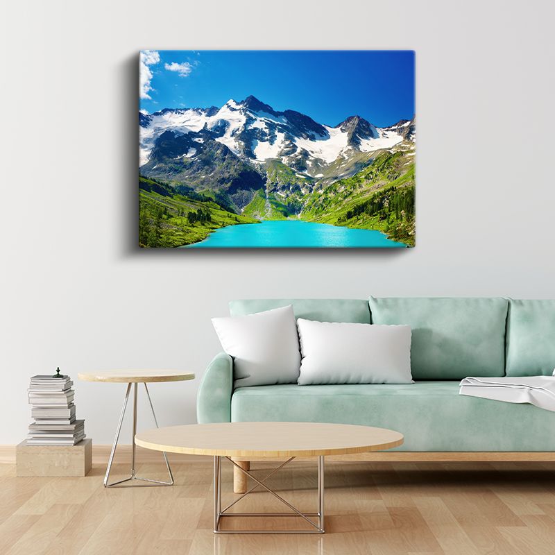 Alp Zirvesi - Turkuaz Göl ve Karlı Dağlar Kanvas Tablo