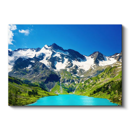 Alp Zirvesi - Turkuaz Göl ve Karlı Dağlar Kanvas Tablo